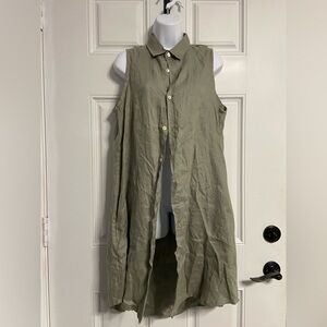 T10- JUST JILL Sage Green Sleeveless LINEN Midi Dress